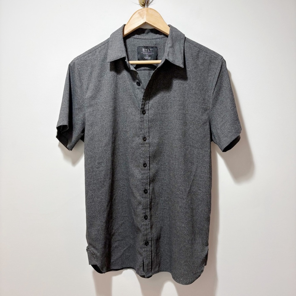 Bylt Vista Short Sleeve Button Down Heather Charcoal Size Medium Lightweight